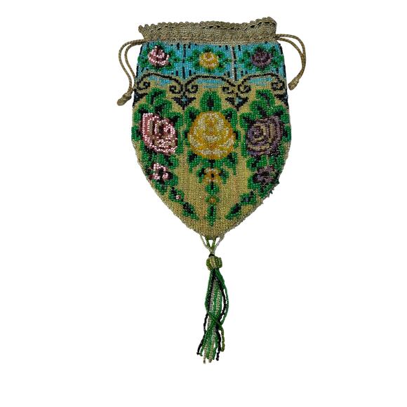 Antique Victorian Beaded Floral Reticule Bag - Picture 1 of 9